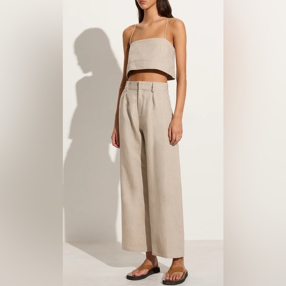🆕 Faithfull the Brand Ida Pleated Linen Pants Color Natural Sz 2